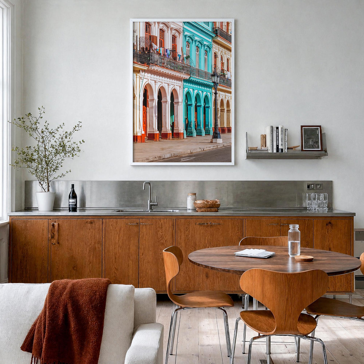 Havana no. 2 colorful photo poster of Cuba – vertical wall art in white wood frame, hanging on wall