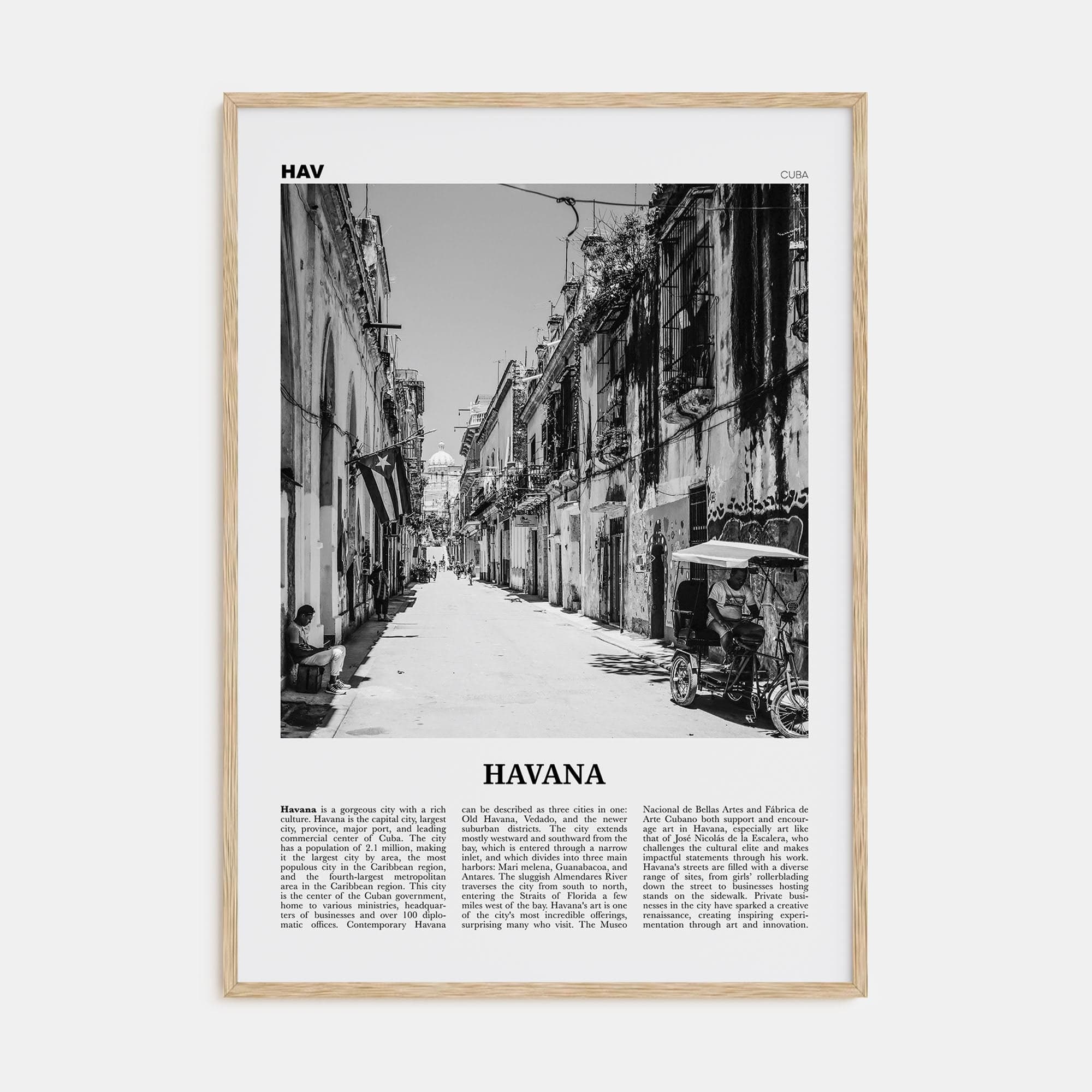 Havana No 2 Poster Natural Wood / 8x12 in Nbourhood Travel B&W Poster