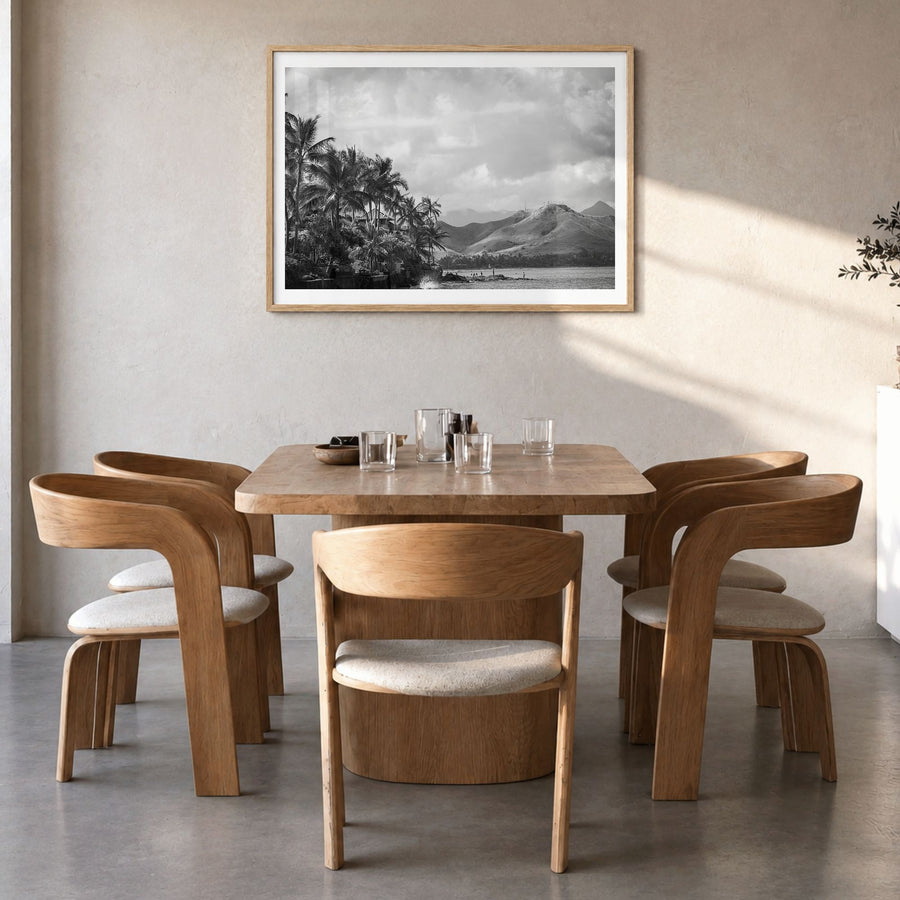 Hawaii Photo No 1 Poster in a natural wood frame, hanging in a dining room, white border
