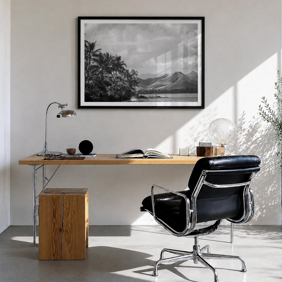 Hawaii no. 1 black & white photo poster of United States – horizontal wall art in black wood frame with white border, hanging