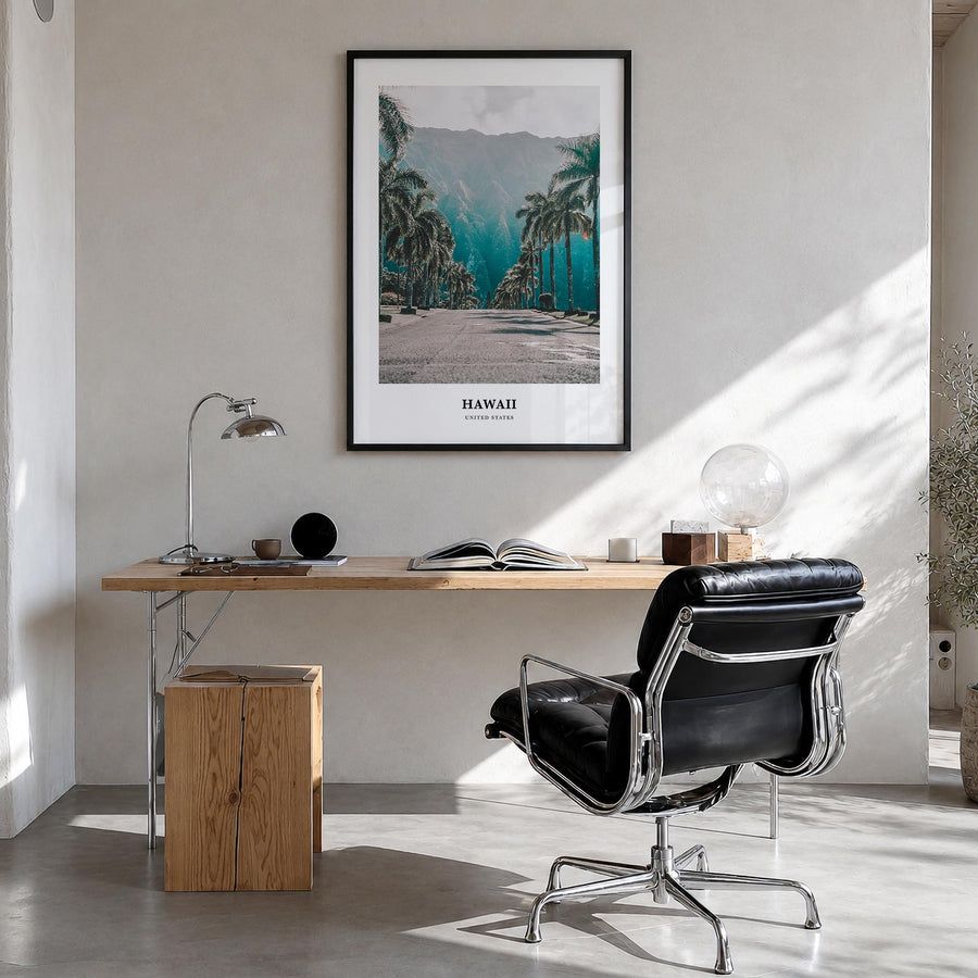 Hawaii no. 1 colorful classic poster of United States – vertical wall art in black wood frame, hanging on wall