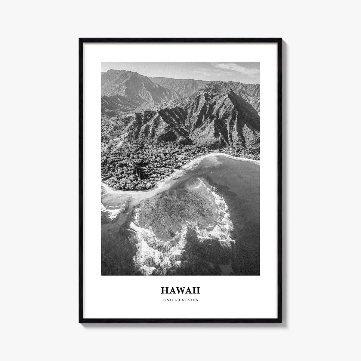 Hawaii no. 2 black & white classic poster of United States – vertical wall art, unframed print shown in interior mockup