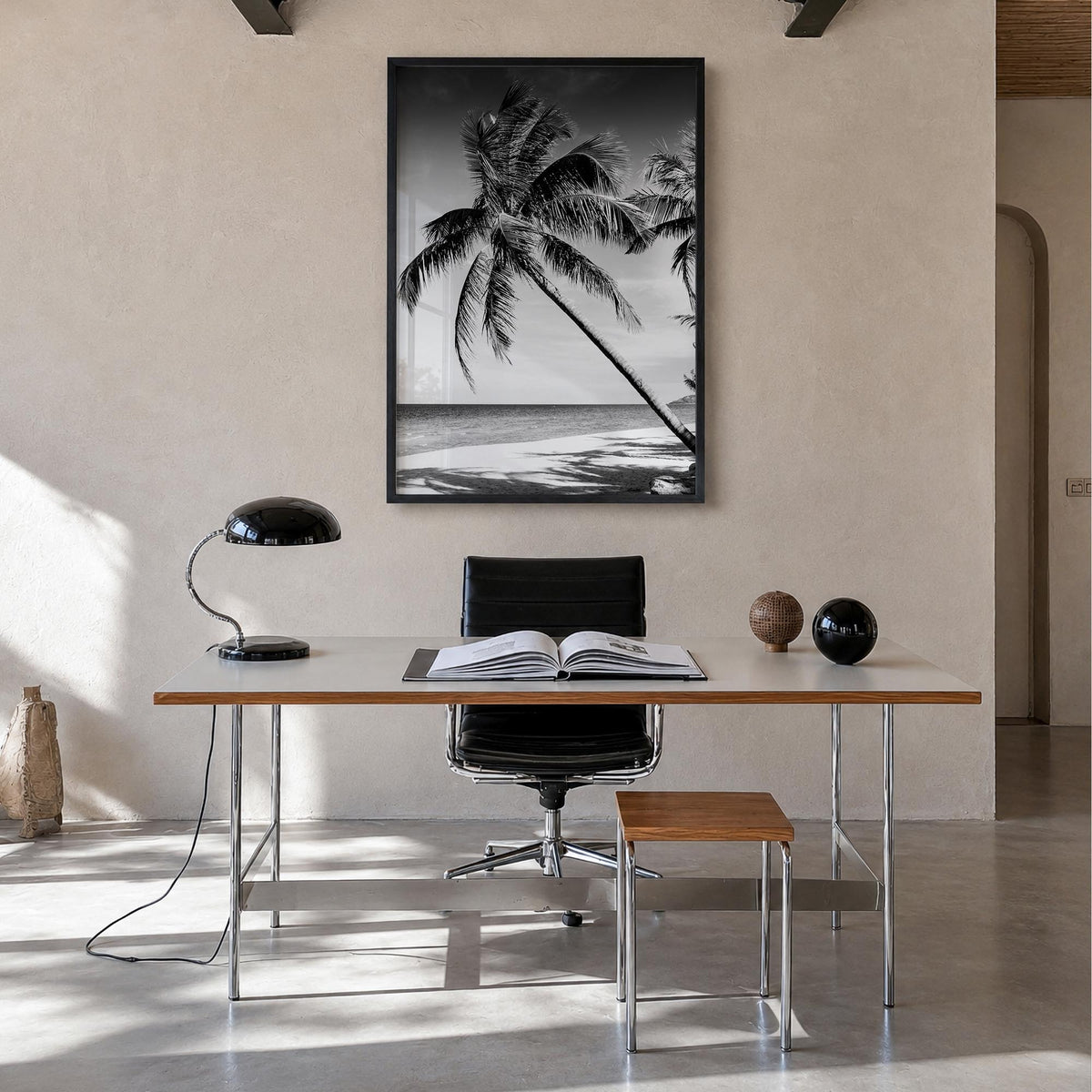 Hawaii no. 2 black & white photo poster of United States – vertical wall art in black wood frame, hanging on wall