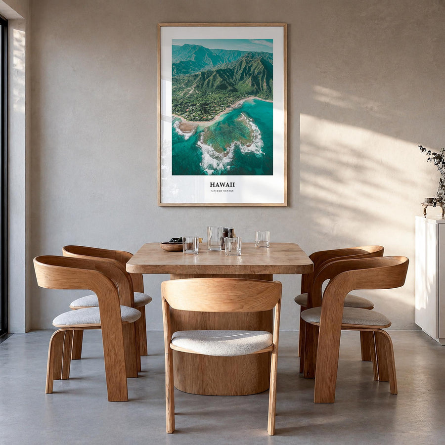 Hawaii no. 2 colorful classic poster of United States – vertical wall art in natural wood frame, hanging on wall