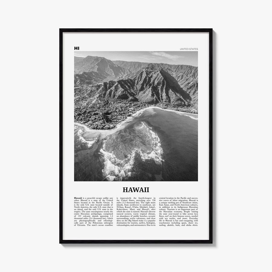 Hawaii no. 3 black & white newspaper poster of United States – vertical wall art, unframed print shown in interior mockup