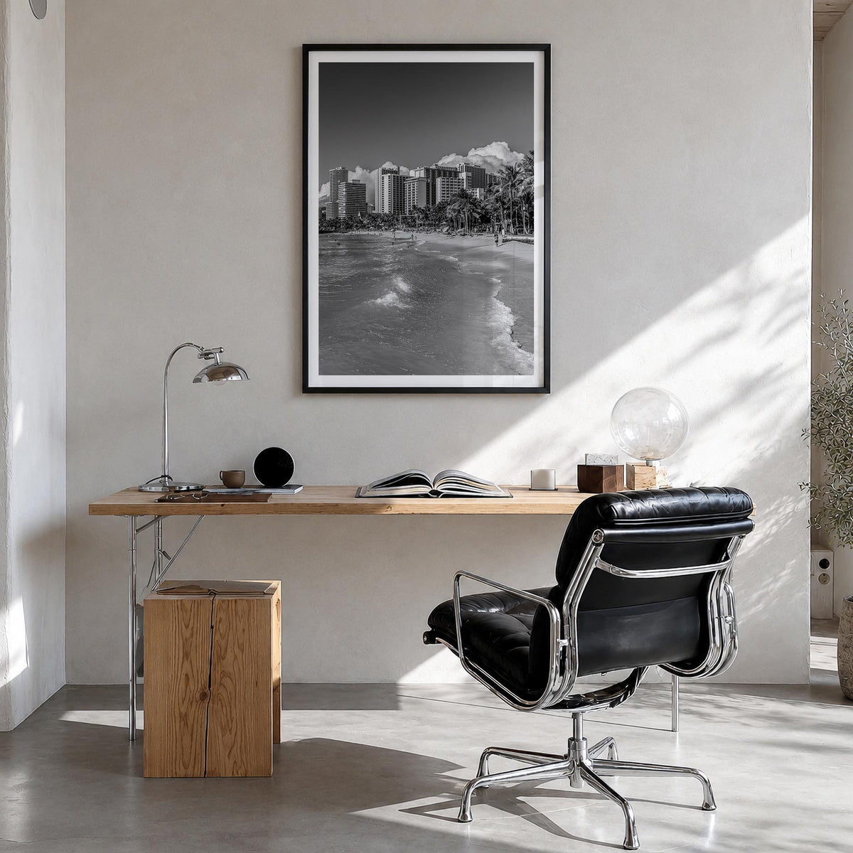 Hawaii no. 3 black & white photo poster of United States – vertical wall art in black wood frame with white border, hanging o