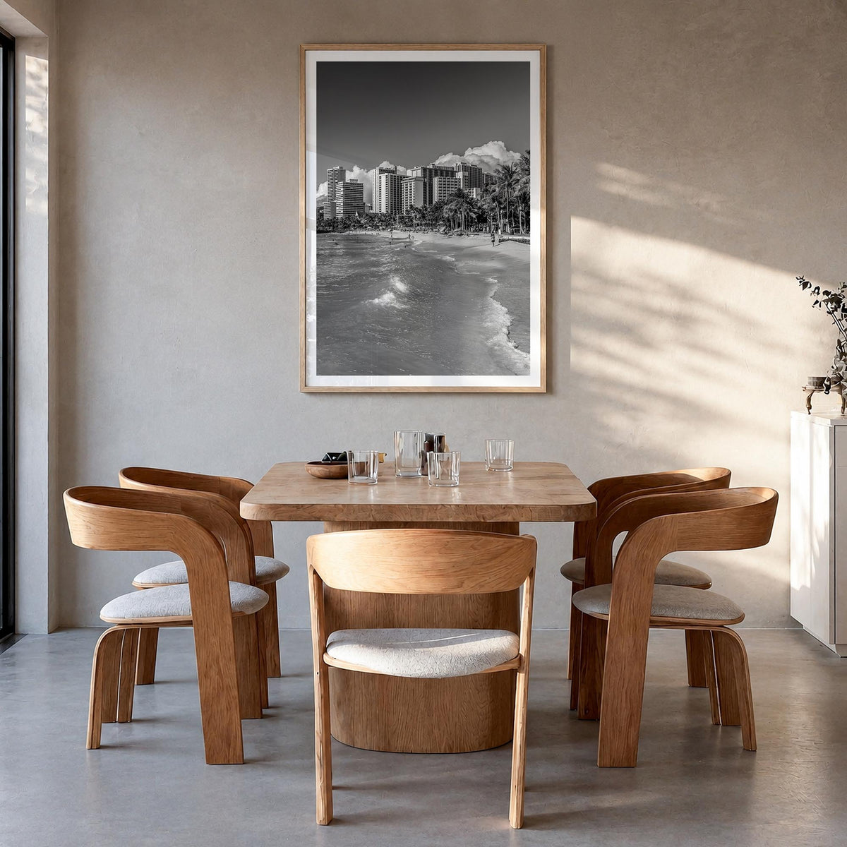 Hawaii no. 3 black & white photo poster of United States – vertical wall art in natural wood frame with white border, hanging