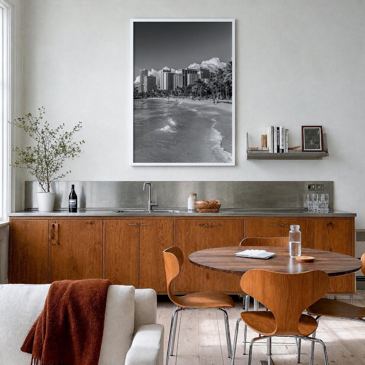 Hawaii no. 3 black & white photo poster of United States – vertical wall art in white wood frame, hanging on wall
