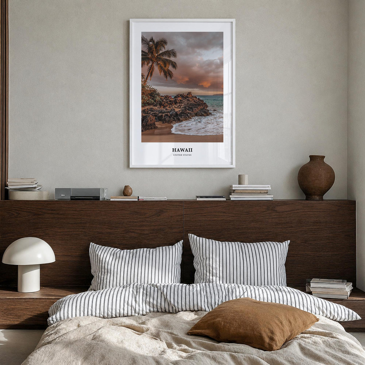 Hawaii no. 3 colorful classic poster of United States – vertical wall art in white wood frame, hanging on wall