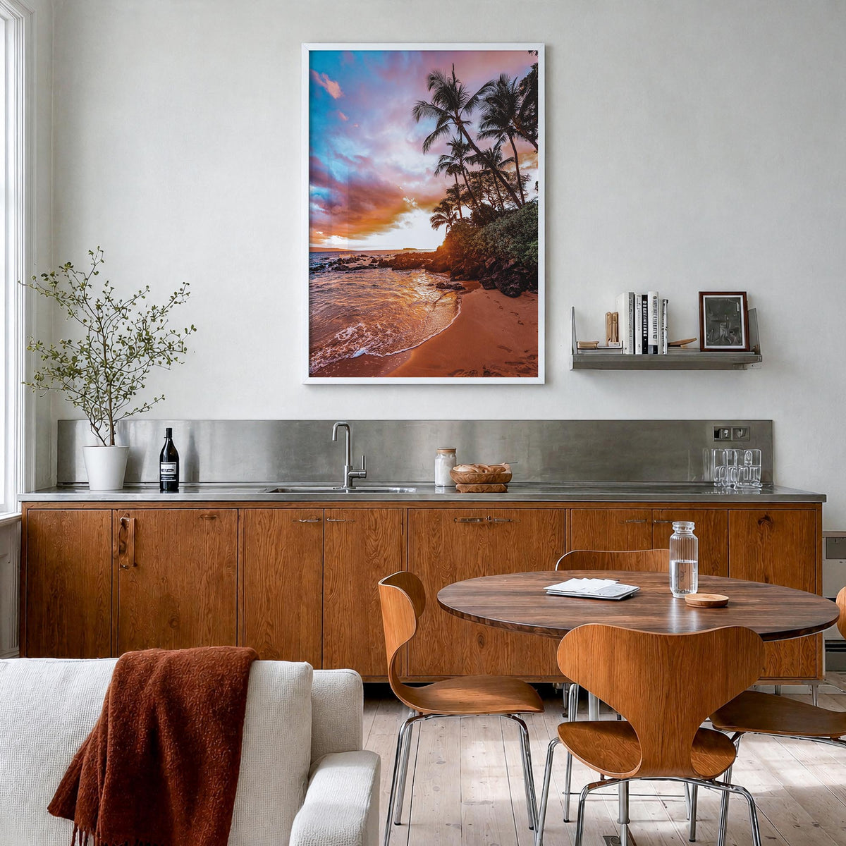 Hawaii no. 3 colorful photo poster of United States – vertical wall art in white wood frame, hanging on wall
