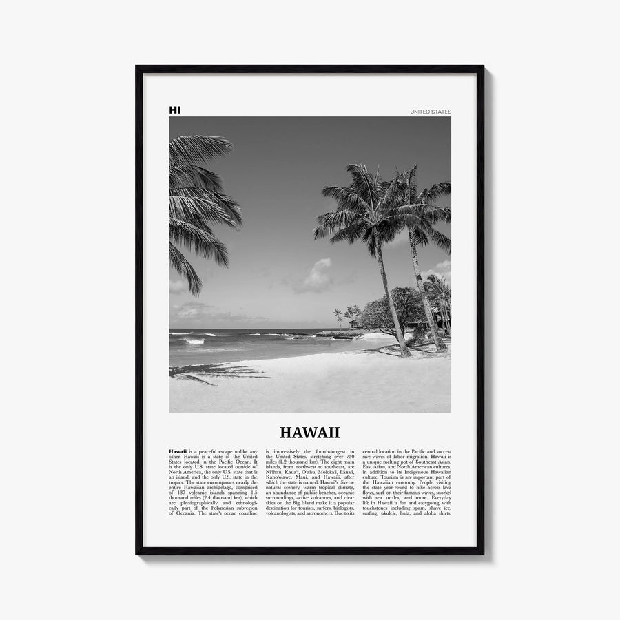 Hawaii no. 4 black & white newspaper poster of United States – vertical wall art, unframed print shown in interior mockup
