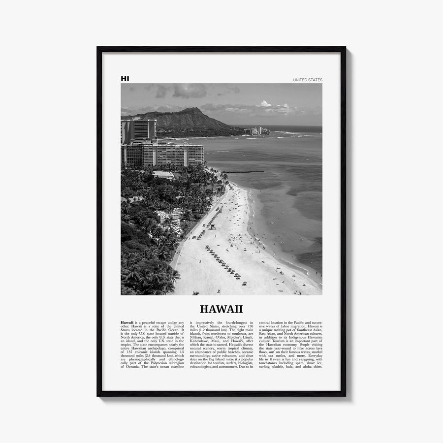 Hawaii no. 5 black & white newspaper poster of United States – vertical wall art, unframed print shown in interior mockup