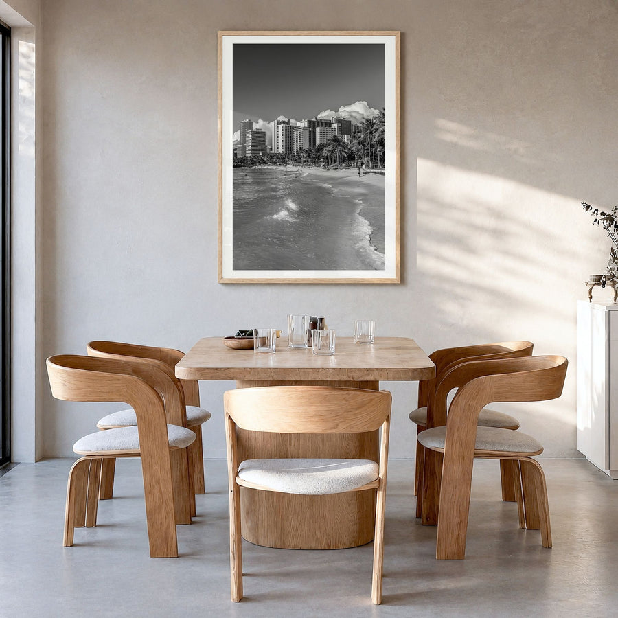 Hawaii Photo No 3 Poster in a natural wood frame, hanging in a dining room, white border