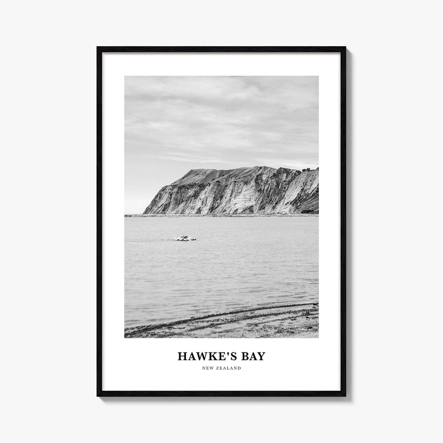 Hawke's Bay black & white classic poster of New Zealand – vertical wall art, unframed print shown in interior mockup