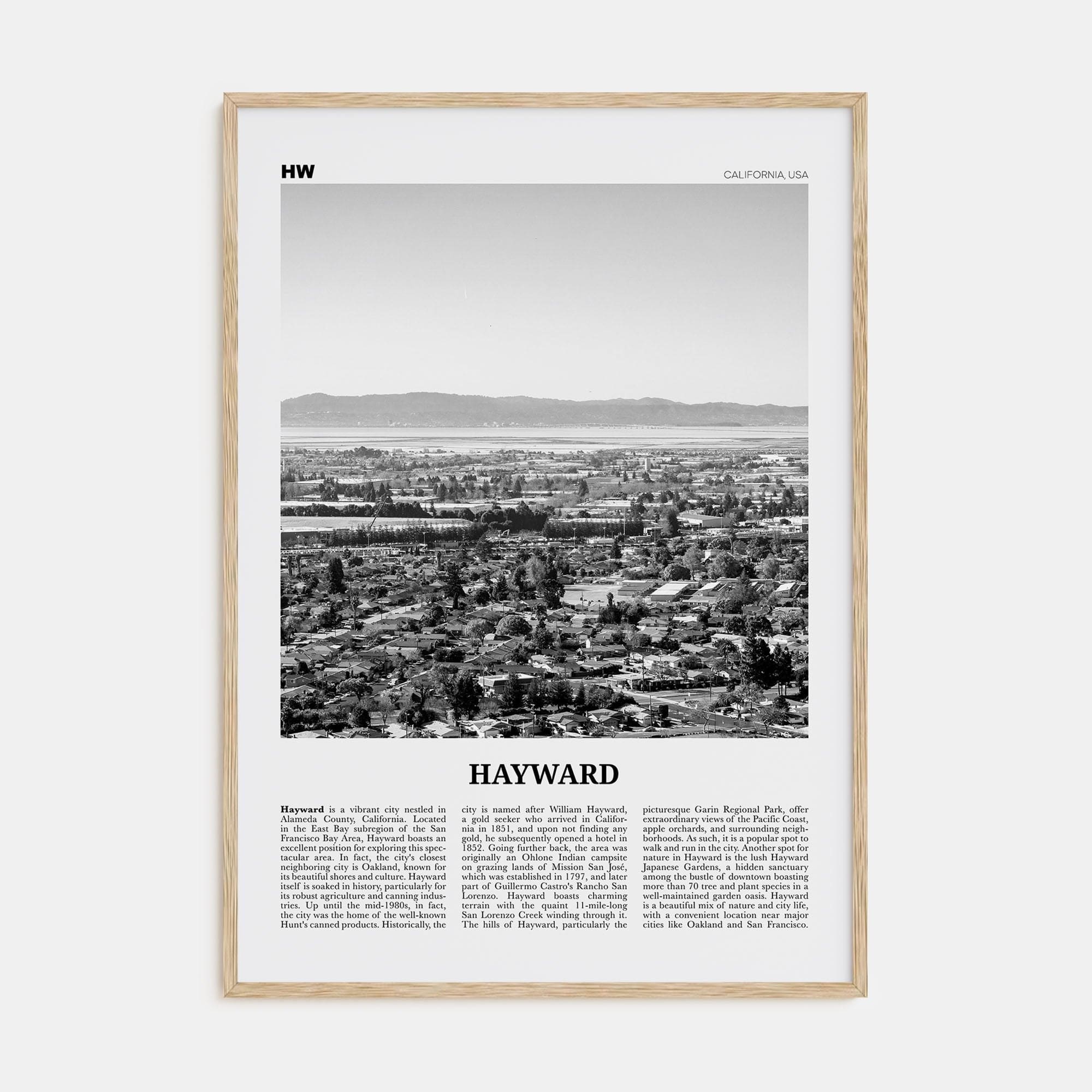 Hayward Poster Natural Wood / 8x12 in Nbourhood Travel B&W Poster