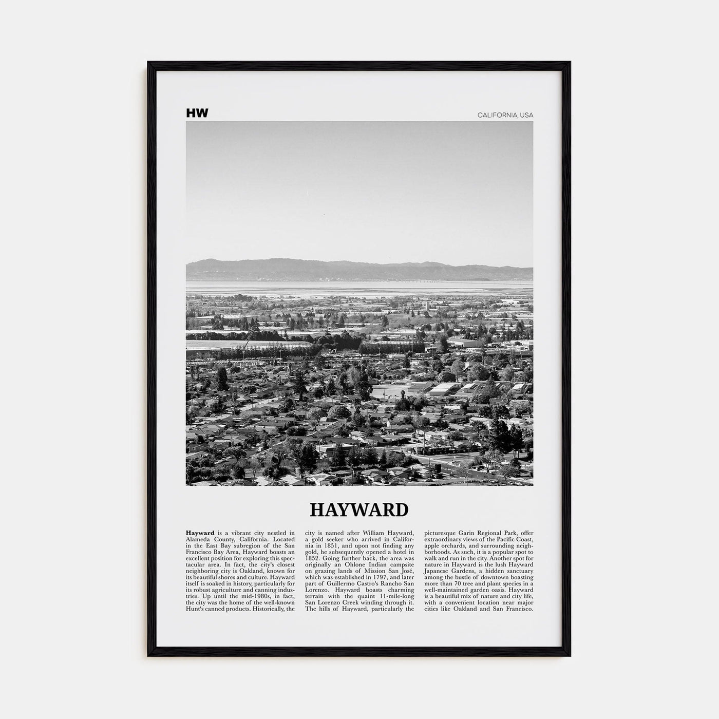 Hayward Poster Black Wood / 8x12 in Nbourhood Travel B&W Poster