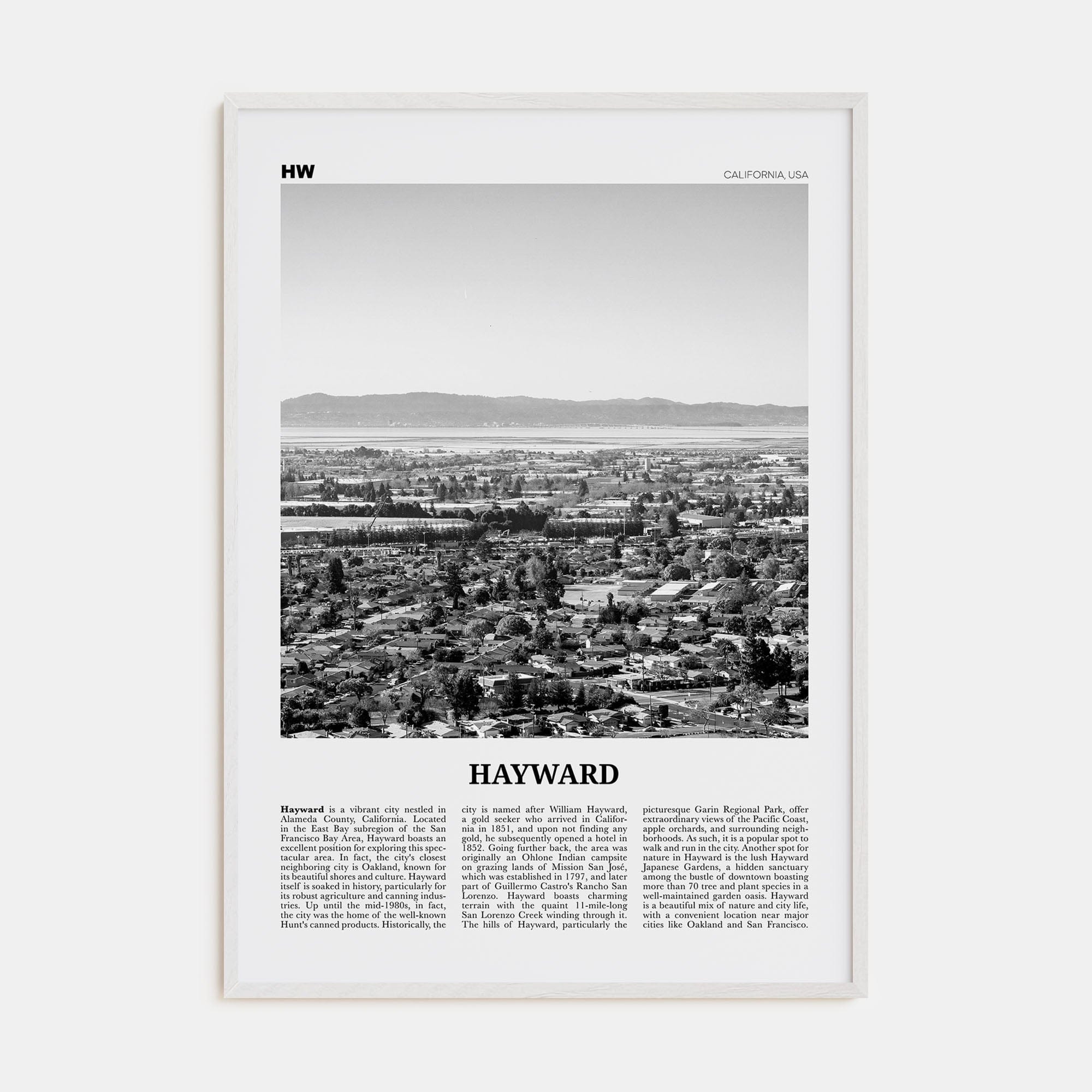 Hayward Poster White Wood / 8x12 in Nbourhood Travel B&W Poster