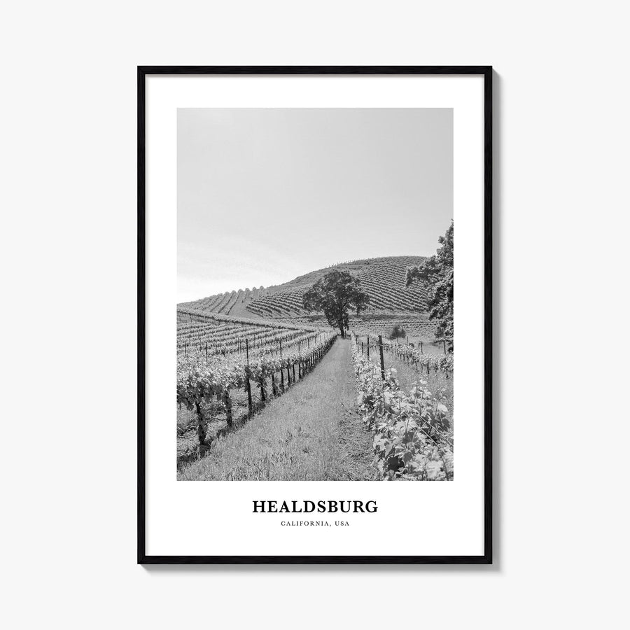 Healdsburg black & white classic poster of California, USA – vertical wall art, unframed print shown in interior mockup