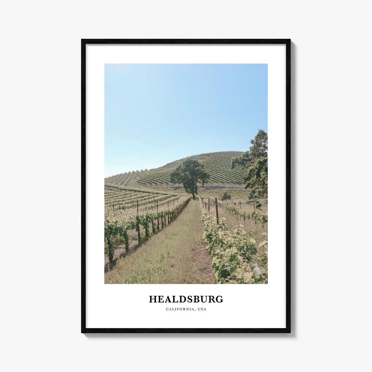 Healdsburg colorful classic poster of California, USA – vertical wall art, unframed print shown in interior mockup