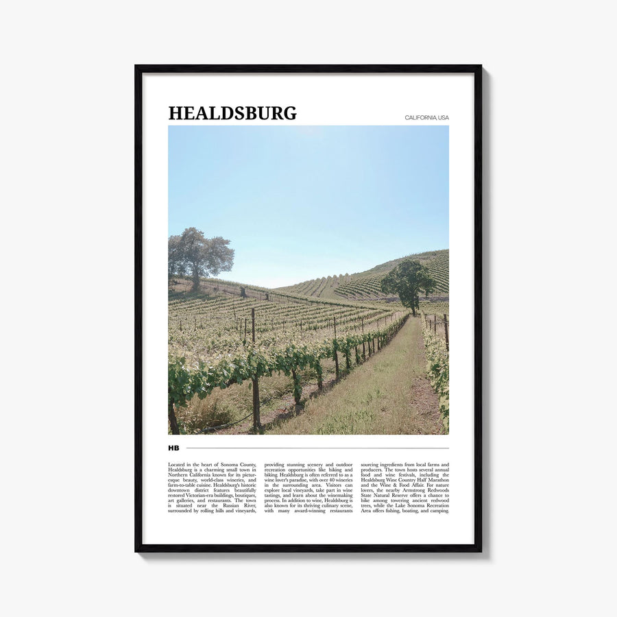 Healdsburg colorful travel poster of California, USA – vertical wall art, unframed print shown in interior mockup