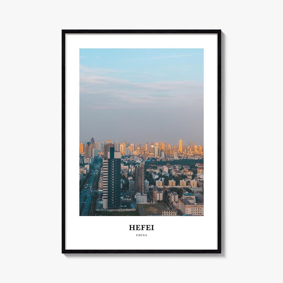 Hefei colorful classic poster of China – vertical wall art, unframed print shown in interior mockup