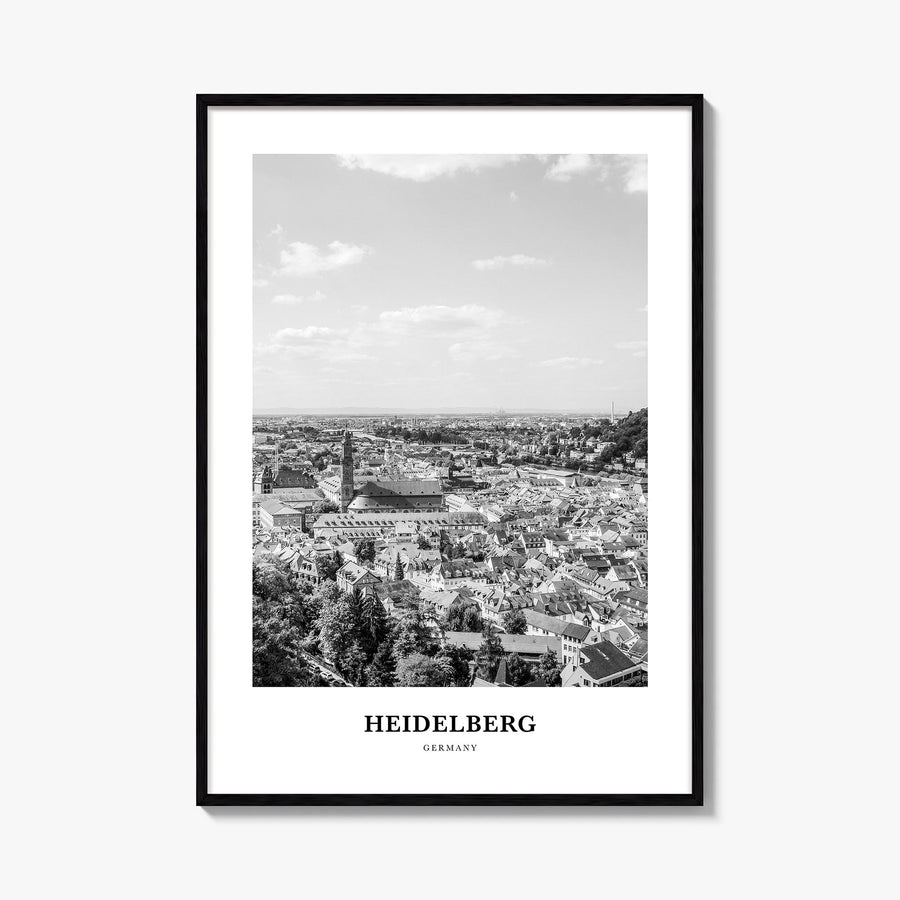 Heidelberg black & white classic poster of Germany – vertical wall art, unframed print shown in interior mockup