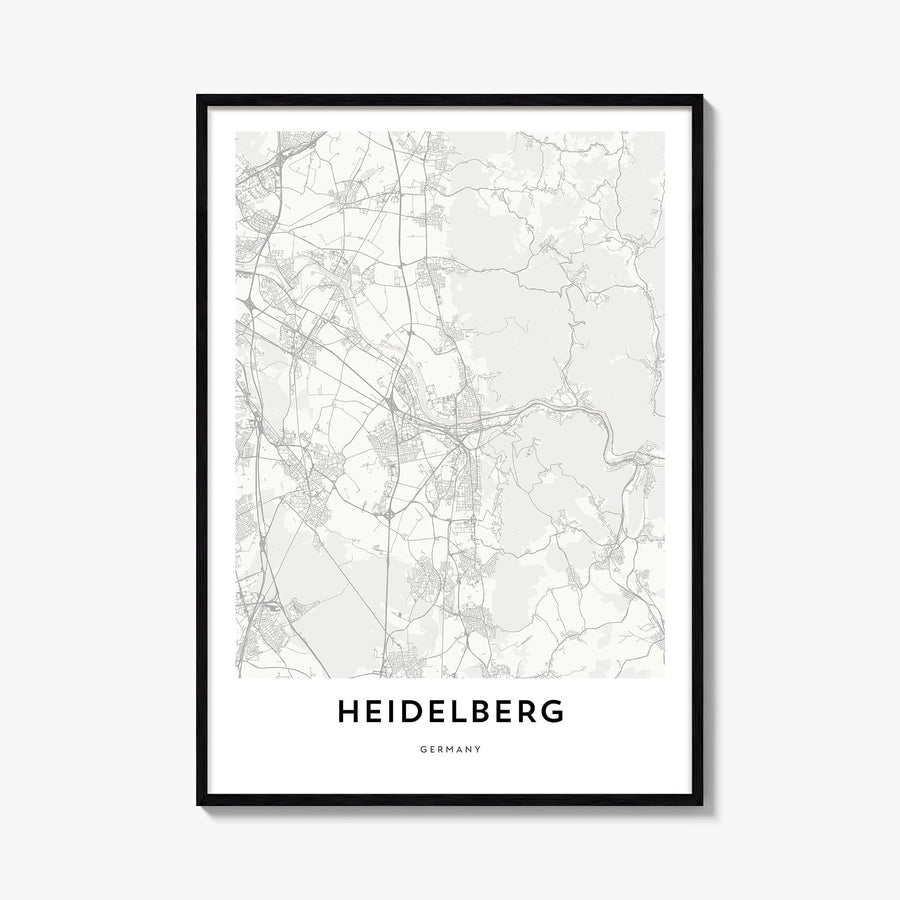 Heidelberg black & white map poster of Germany – vertical wall art, unframed print shown in interior mockup