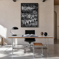 Heidelberg black & white photo poster of Germany – vertical wall art in black wood frame, hanging on wall