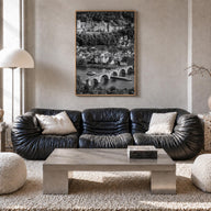 Heidelberg black & white photo poster of Germany – vertical wall art in natural wood frame, hanging on wall
