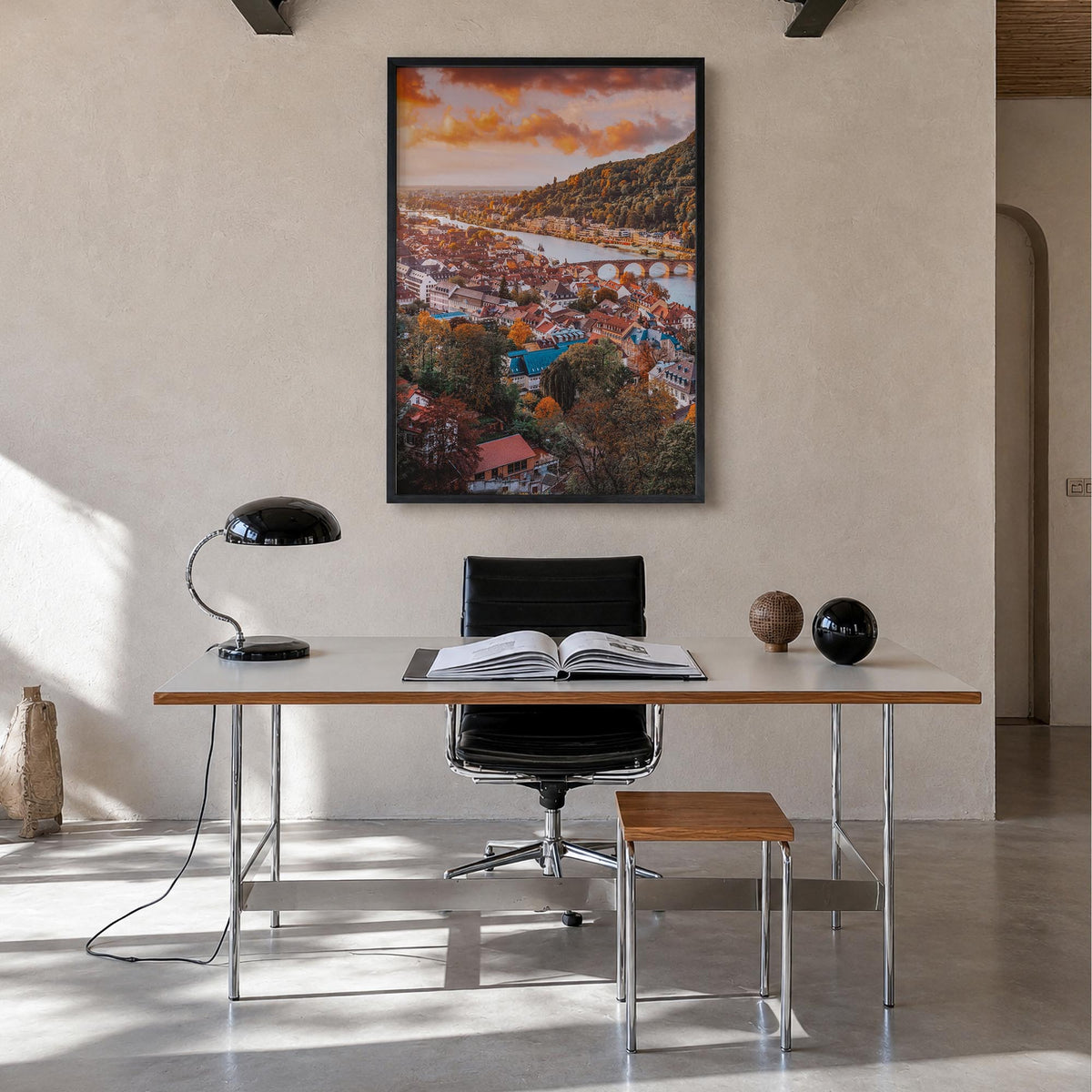 Heidelberg colorful photo poster of Germany – vertical wall art in black wood frame, hanging on wall