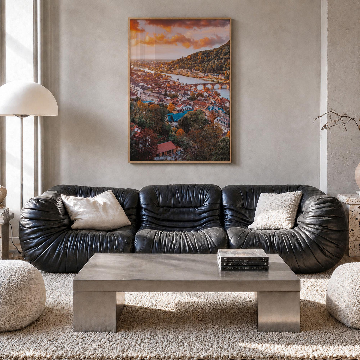 Heidelberg colorful photo poster of Germany – vertical wall art in natural wood frame, hanging on wall