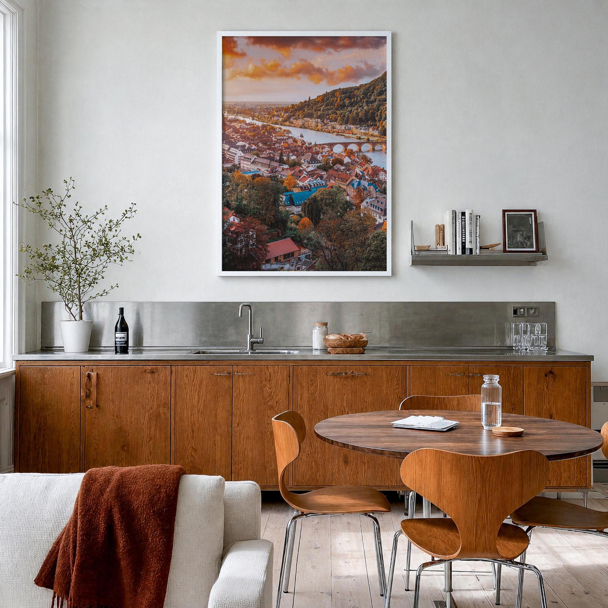 Heidelberg colorful photo poster of Germany – vertical wall art in white wood frame, hanging on wall