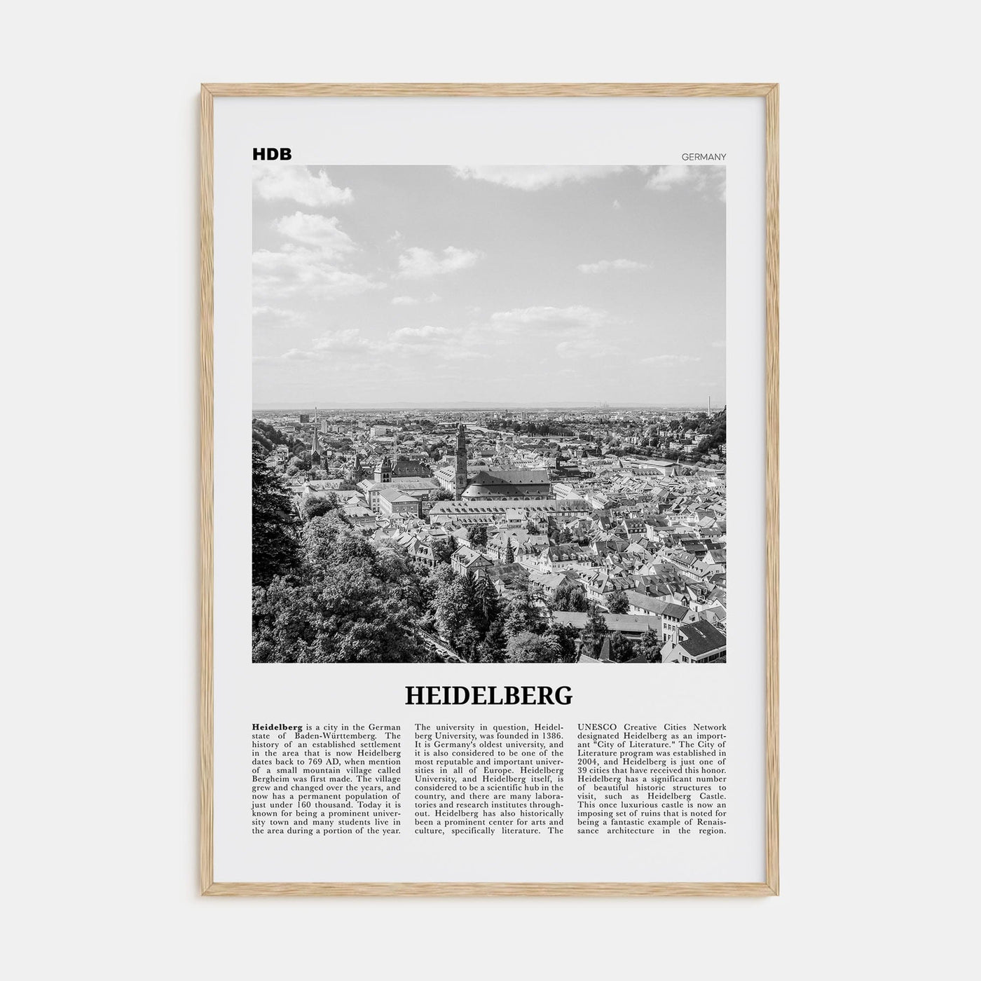 Heidelberg Poster Natural Wood / 8x12 in Nbourhood Travel B&W Poster