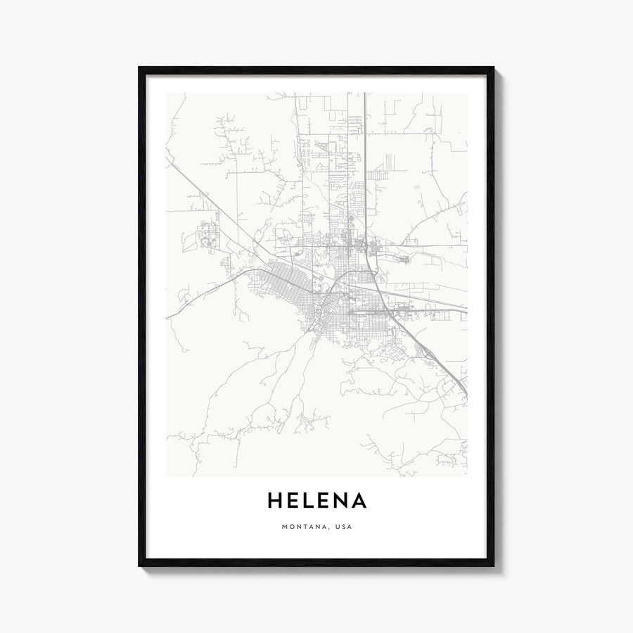 Helena black & white map poster of Montana, USA – vertical wall art, unframed print shown in interior mockup