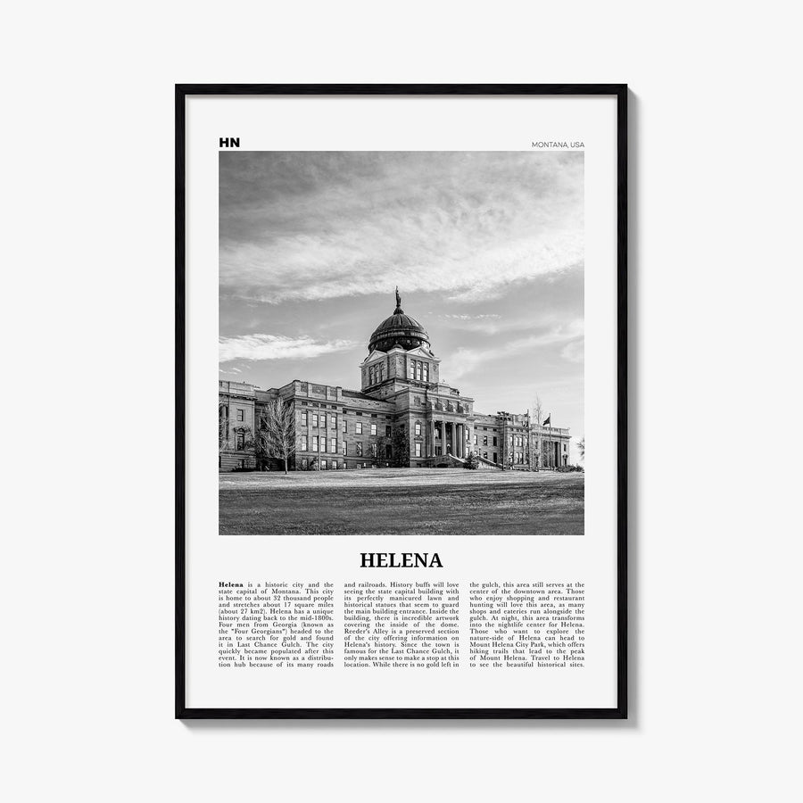 Helena no. 1 black & white newspaper poster of Montana, USA – vertical wall art, unframed print shown in interior mockup