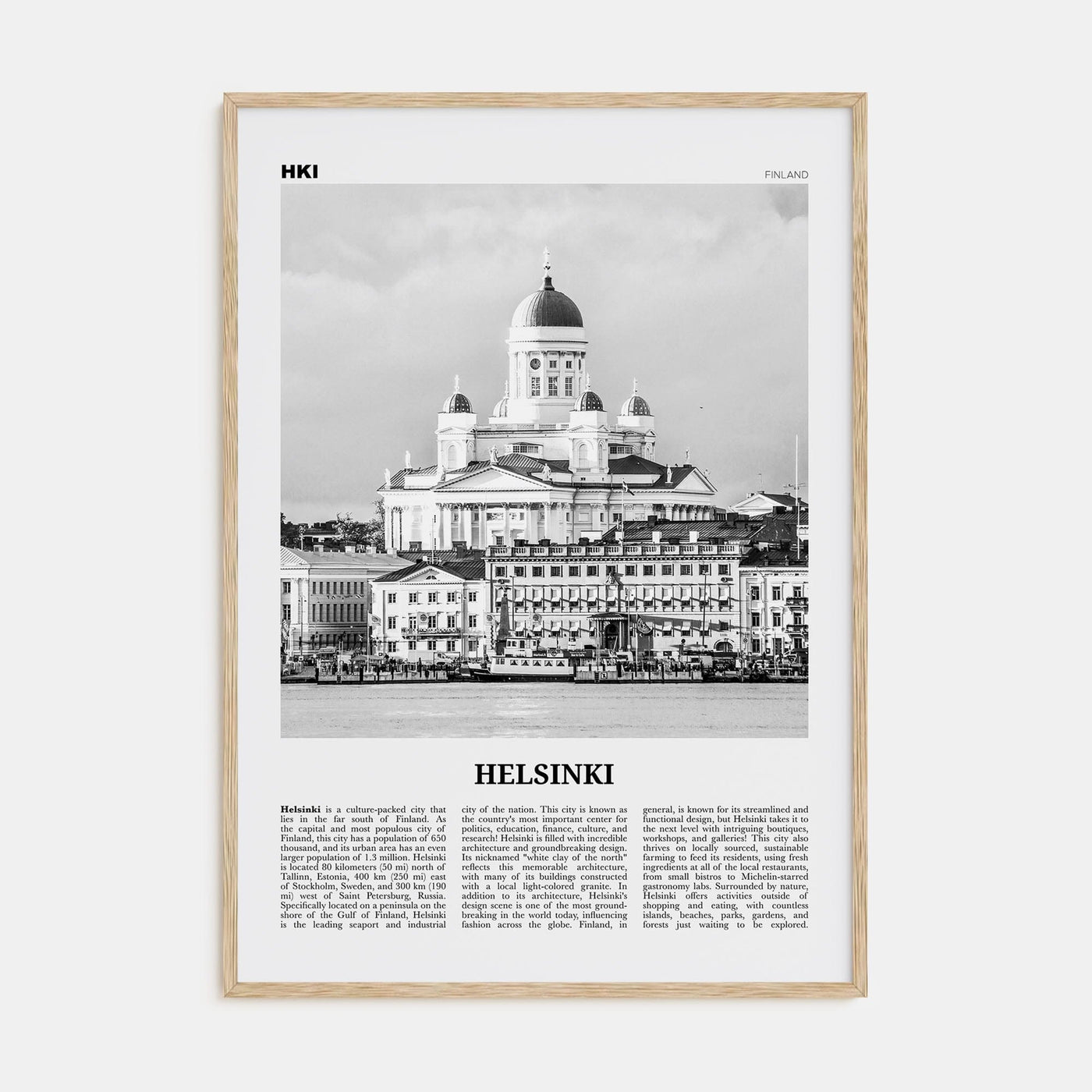 Helsinki Poster Natural Wood / 8x12 in Nbourhood Travel B&W Poster