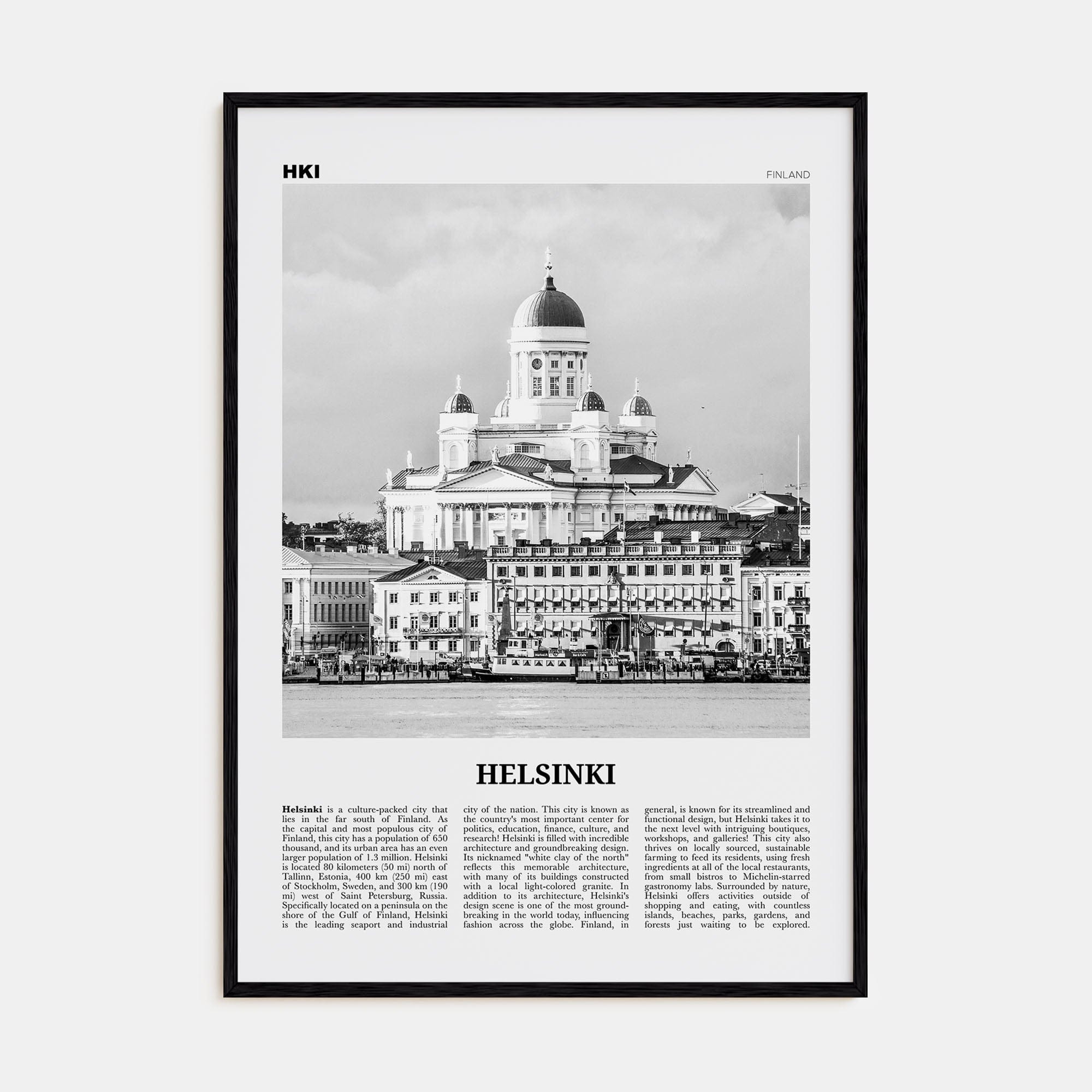 Helsinki Poster Black Wood / 8x12 in Nbourhood Travel B&W Poster