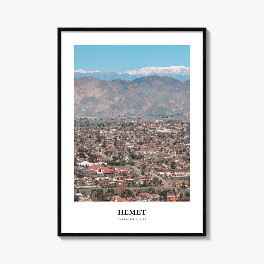 Hemet colorful classic poster of California, USA – vertical wall art, unframed print shown in interior mockup