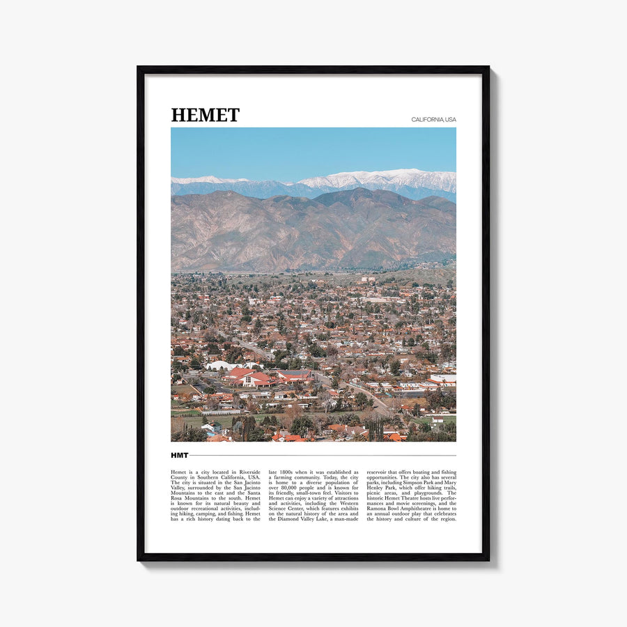 Hemet colorful travel poster of California, USA – vertical wall art, unframed print shown in interior mockup