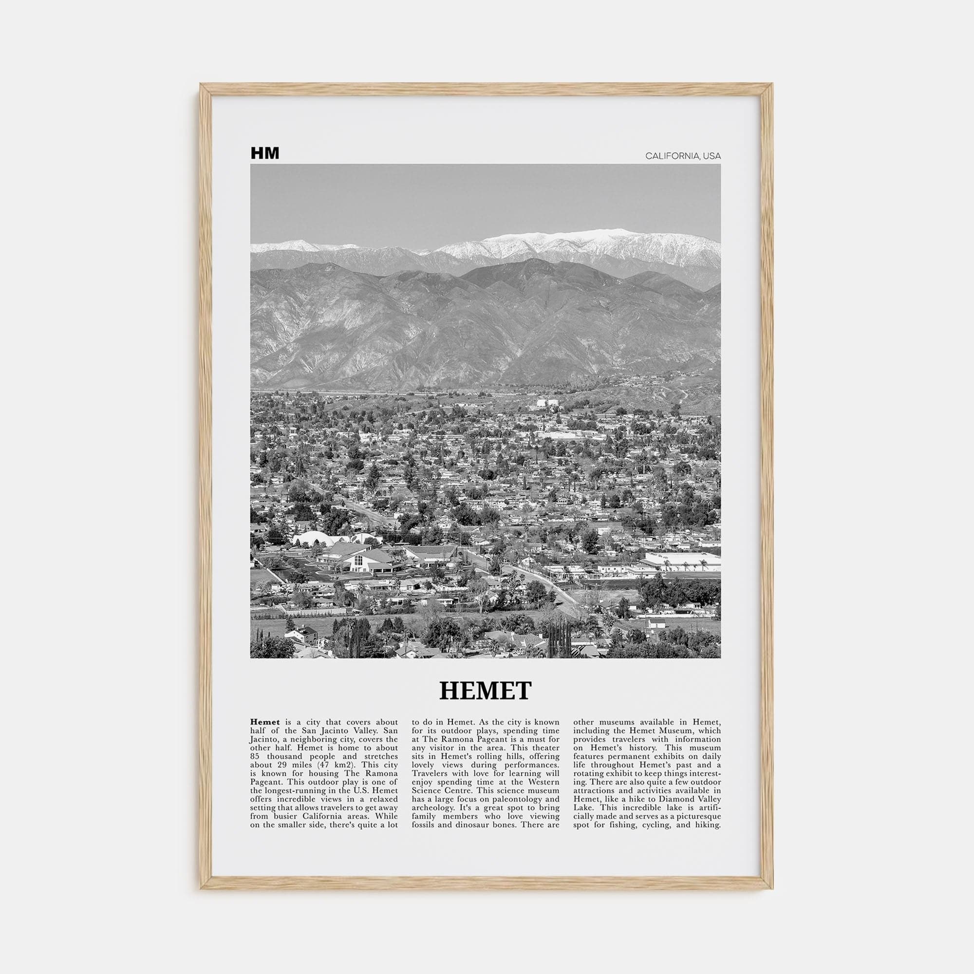 Hemet Poster Natural Wood / 8x12 in Nbourhood Travel B&W Poster