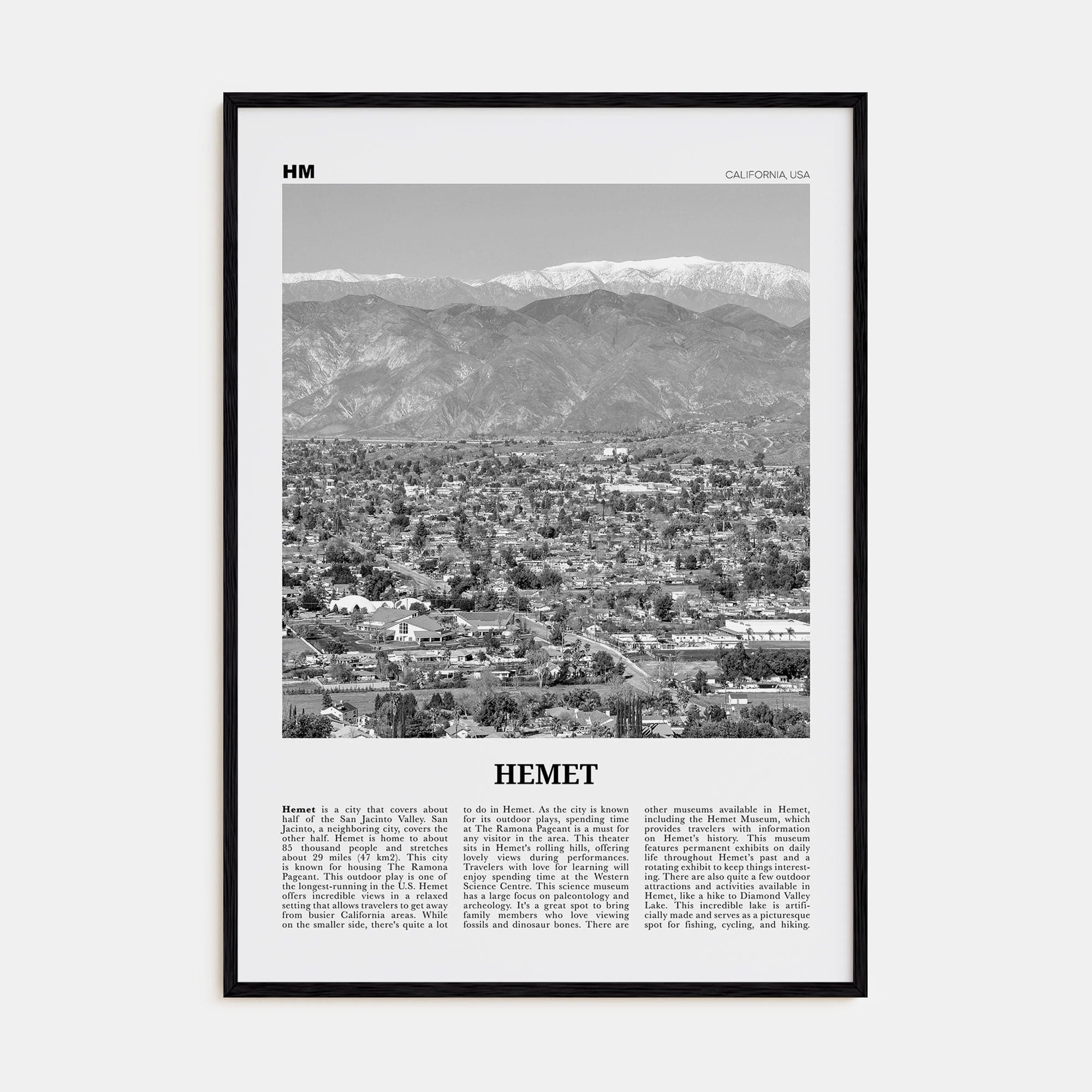 Hemet Poster Black Wood / 8x12 in Nbourhood Travel B&W Poster