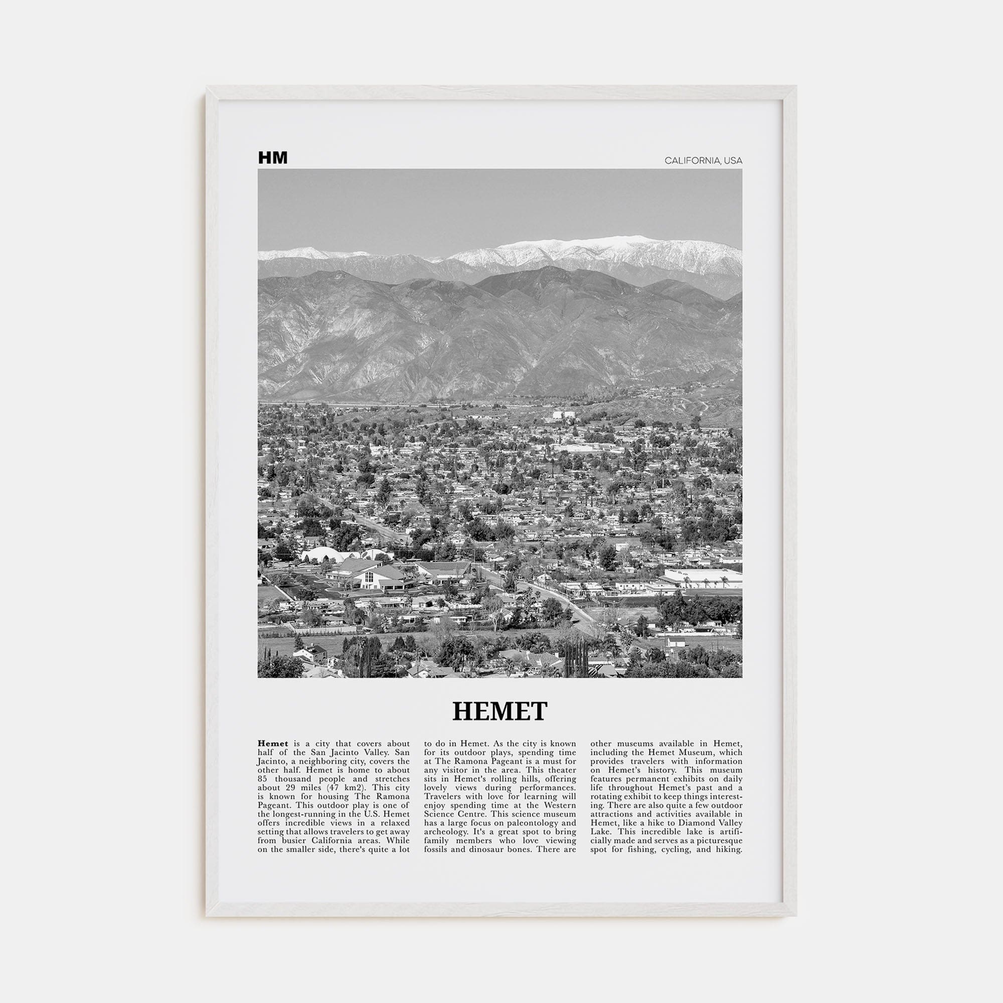 Hemet Poster White Wood / 8x12 in Nbourhood Travel B&W Poster