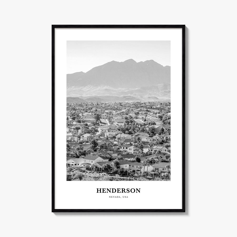 Henderson black & white classic poster of Nevada, USA – vertical wall art, unframed print shown in interior mockup