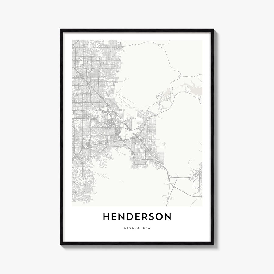Henderson black & white map poster of Nevada, USA – vertical wall art, unframed print shown in interior mockup