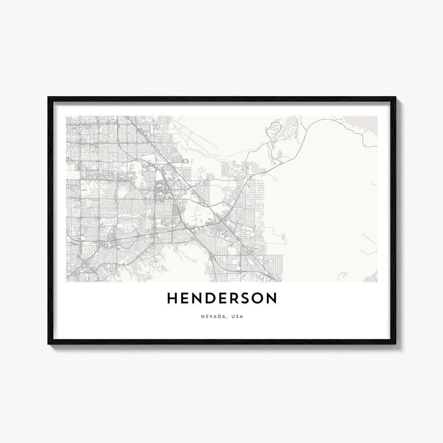 Henderson black & white map poster of Nevada, USA – horizontal wall art, unframed print shown in interior mockup