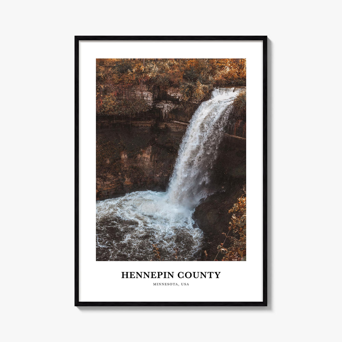 Hennepin County colorful classic poster of Minnesota, USA – vertical wall art, unframed print shown in interior mockup
