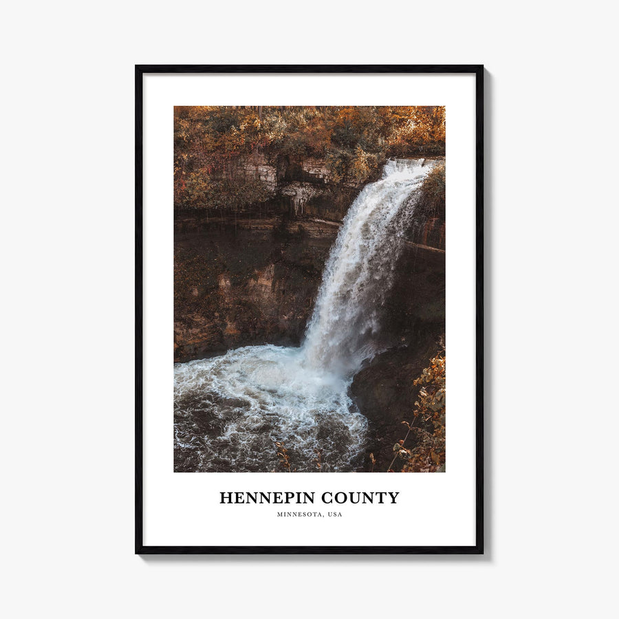 Hennepin County colorful classic poster of Minnesota, USA – vertical wall art, unframed print shown in interior mockup