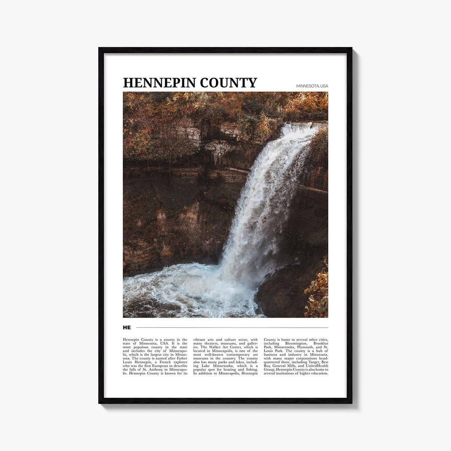 Hennepin County colorful travel poster of Minnesota, USA – vertical wall art, unframed print shown in interior mockup