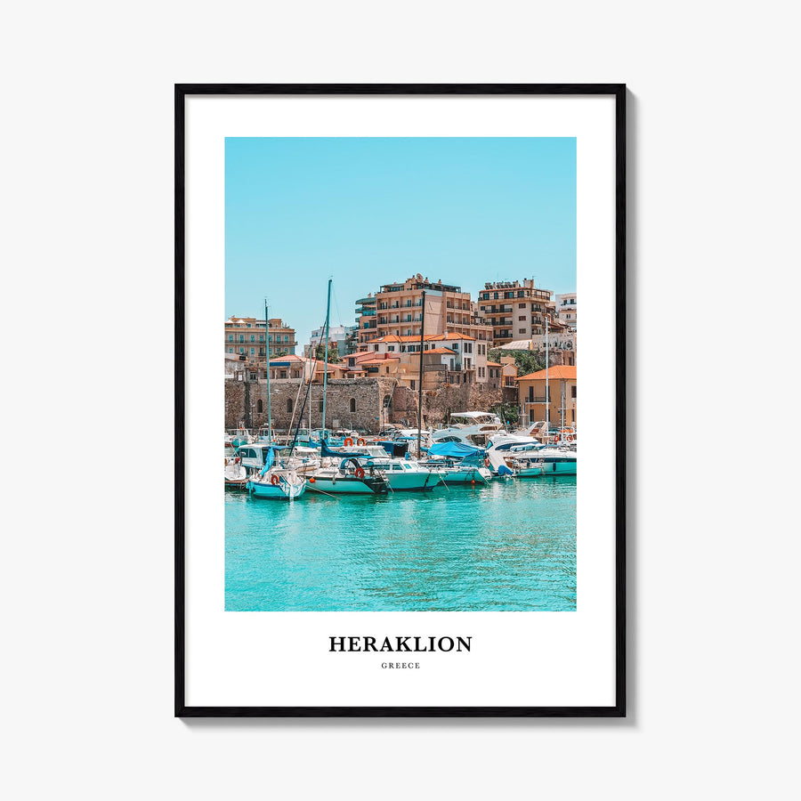 Heraklion colorful classic poster of Greece – vertical wall art, unframed print shown in interior mockup