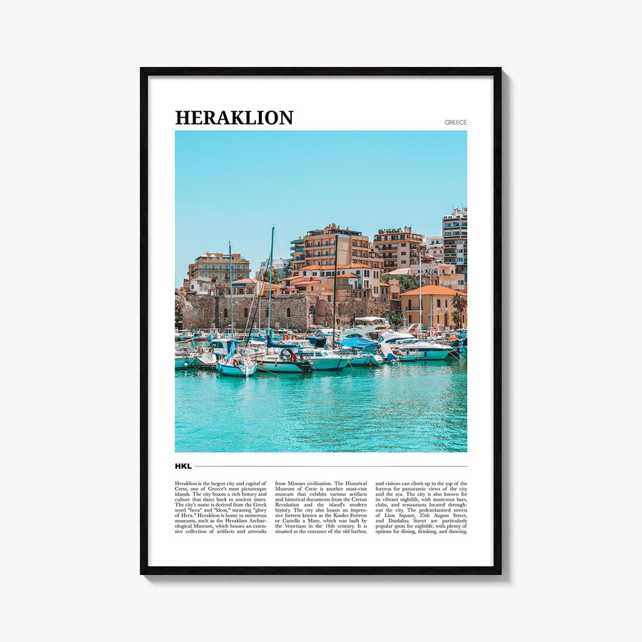 Heraklion colorful travel poster of Greece – vertical wall art, unframed print shown in interior mockup